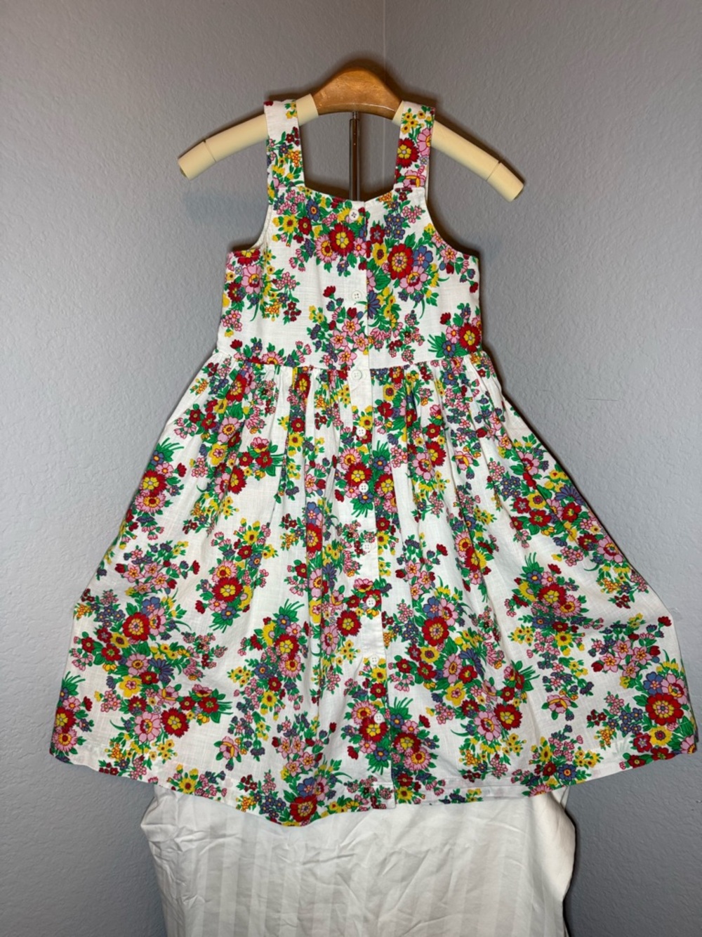 Mini Boden Remy Floral Cotton Button-Up Dress Girls Size 7-8 Garden Print